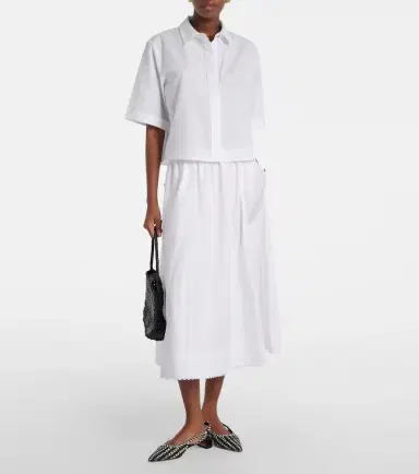 Vince Scalloped cotton poplin midi skirt | Thumbnail 4 Vince Scalloped cotton poplin midi skirt | Thumbnail 4