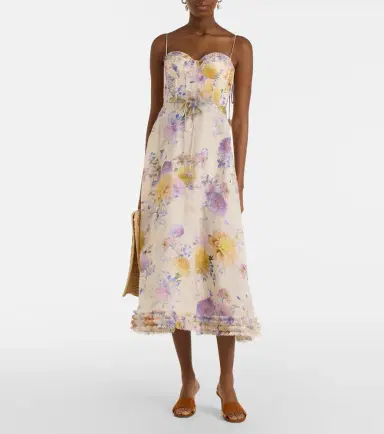 Zimmermann Luna floral linen and silk midi dress | Thumbnail 3 Zimmermann Luna floral linen and silk midi dress | Thumbnail 3