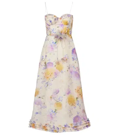 Zimmermann Luna floral linen and silk midi dress | Thumbnail 1 Zimmermann Luna floral linen and silk midi dress | Thumbnail 1