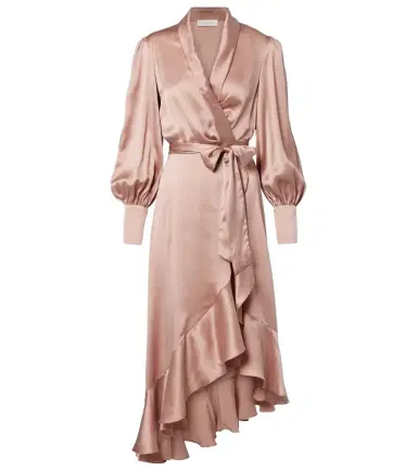 Zimmermann Ruffled silk satin wrap dress | Thumbnail 1 Zimmermann Ruffled silk satin wrap dress | Thumbnail 1