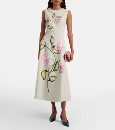 Oscar de la Renta Porcelain cotton-blend poplin midi dress | Thumbnail 2 Oscar de la Renta Porcelain cotton-blend poplin midi dress | Thumbnail 2