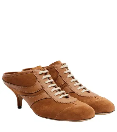 Dries Van Noten 65 leather-trimmed suede mules | Thumbnail 1 Dries Van Noten 65 leather-trimmed suede mules | Thumbnail 1