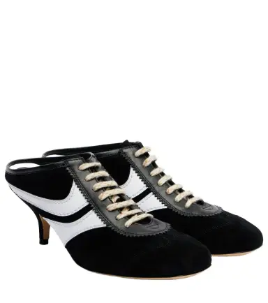 Dries Van Noten 65 leather-trimmed suede mules | Thumbnail 1 Dries Van Noten 65 leather-trimmed suede mules | Thumbnail 1