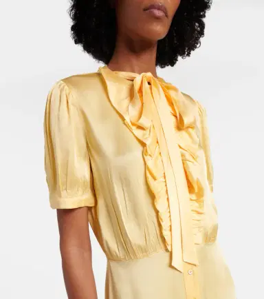 Prada Ruffled tie-neck satin midi dress | Thumbnail 4 Prada Ruffled tie-neck satin midi dress | Thumbnail 4
