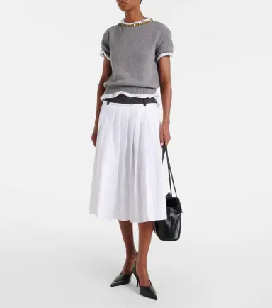 Prada Pleated cotton midi skirt | Thumbnail 6 Prada Pleated cotton midi skirt | Thumbnail 6