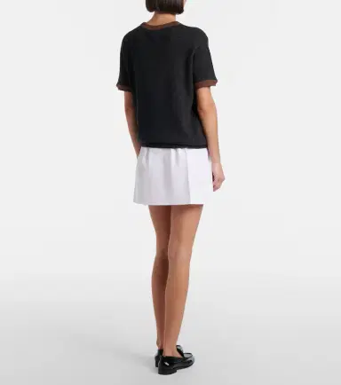 Prada Pleated virgin wool-trimmed cotton miniskirt | Thumbnail 2 Prada Pleated virgin wool-trimmed cotton miniskirt | Thumbnail 2