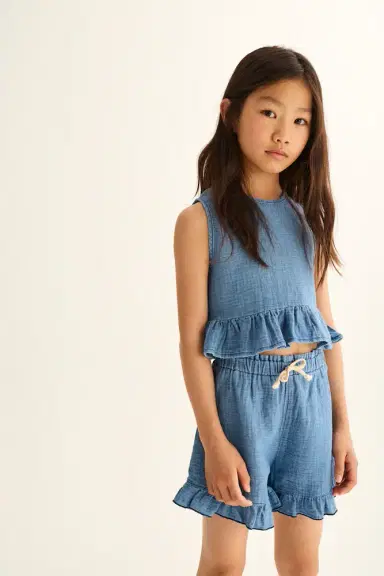 Cozmo Blair ruffled cotton chambray top and shorts set | Thumbnail 4 Cozmo Blair ruffled cotton chambray top and shorts set | Thumbnail 4