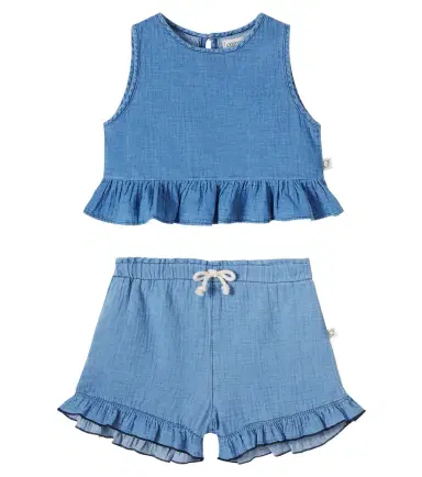 Cozmo Blair ruffled cotton chambray top and shorts set | Thumbnail 1 Cozmo Blair ruffled cotton chambray top and shorts set | Thumbnail 1