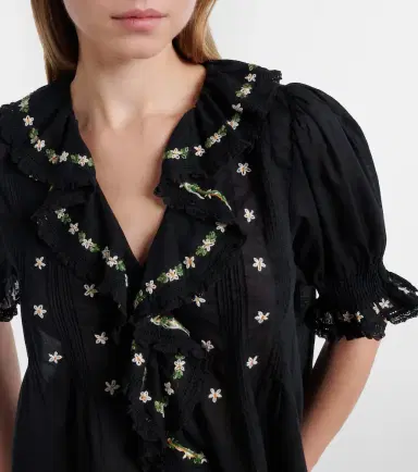 DÔEN Dôen Hettie floral embroidered ruffled cotton blouse | Thumbnail 3 DÔEN Dôen Hettie floral embroidered ruffled cotton blouse | Thumbnail 3