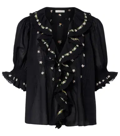 DÔEN Dôen Hettie floral embroidered ruffled cotton blouse | Thumbnail 1 DÔEN Dôen Hettie floral embroidered ruffled cotton blouse | Thumbnail 1