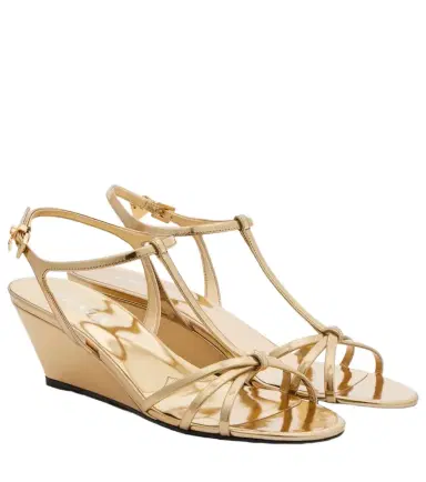 Prada Metallic leather wedge sandals | Thumbnail 1 Prada Metallic leather wedge sandals | Thumbnail 1