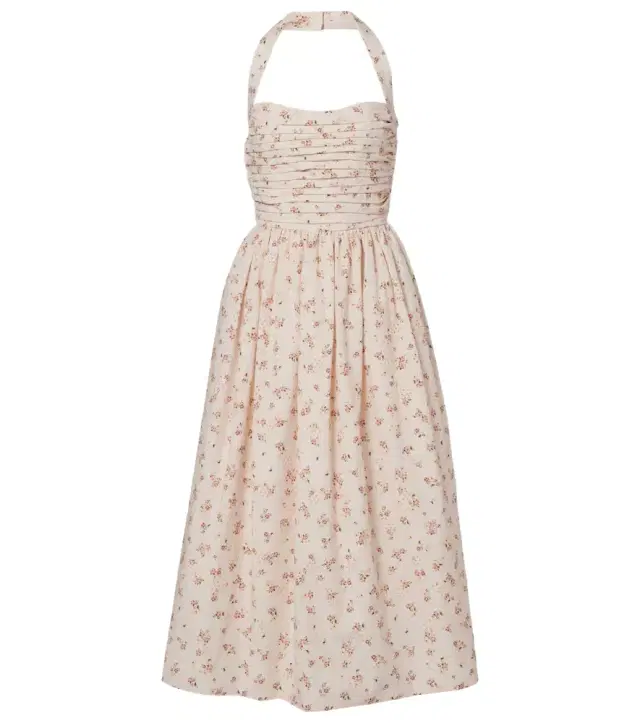 Leia floral pleated cotton midi dress Leia floral pleated cotton midi dress