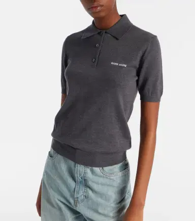 Miu Miu Logo wool polo sweater | Thumbnail 5 Miu Miu Logo wool polo sweater | Thumbnail 5