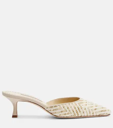 Manolo Blahnik Carolyne leather-trimmed woven mules | Thumbnail 2 Manolo Blahnik Carolyne leather-trimmed woven mules | Thumbnail 2