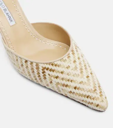 Manolo Blahnik Carolyne leather-trimmed woven mules | Thumbnail 3 Manolo Blahnik Carolyne leather-trimmed woven mules | Thumbnail 3