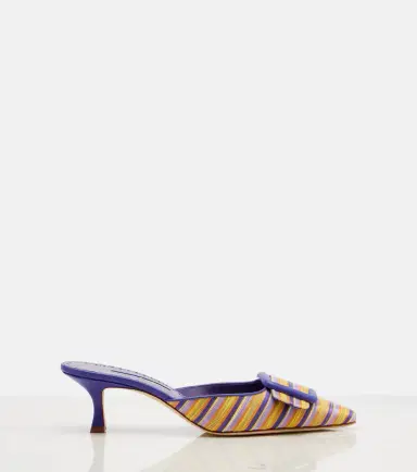 Manolo Blahnik Maysalebi striped leather-trimmed mules | Thumbnail 3 Manolo Blahnik Maysalebi striped leather-trimmed mules | Thumbnail 3