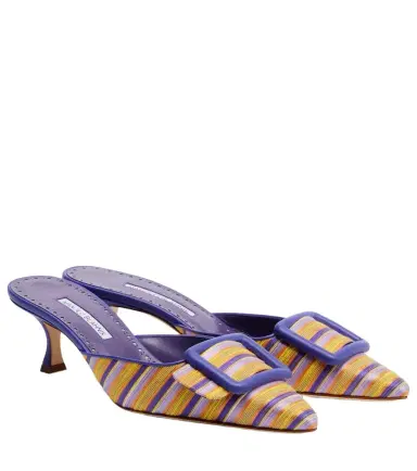 Manolo Blahnik Maysalebi striped leather-trimmed mules | Thumbnail 1 Manolo Blahnik Maysalebi striped leather-trimmed mules | Thumbnail 1