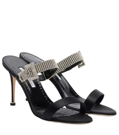 Manolo Blahnik Fibolta 90 embellished satin mules | Thumbnail 1 Manolo Blahnik Fibolta 90 embellished satin mules | Thumbnail 1