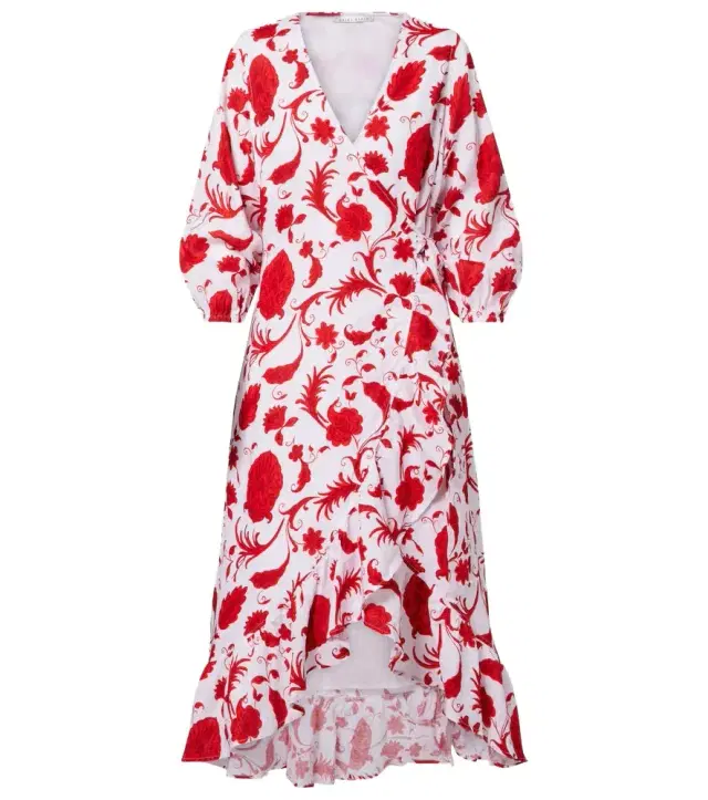 Evia floral ruffled linen wrap dress Evia floral ruffled linen wrap dress