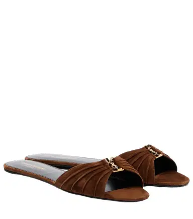 Saint Laurent Cassandre suede slides | Thumbnail 1 Saint Laurent Cassandre suede slides | Thumbnail 1