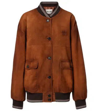 Miu Miu Logo suede blouson jacket | Thumbnail 1 Miu Miu Logo suede blouson jacket | Thumbnail 1