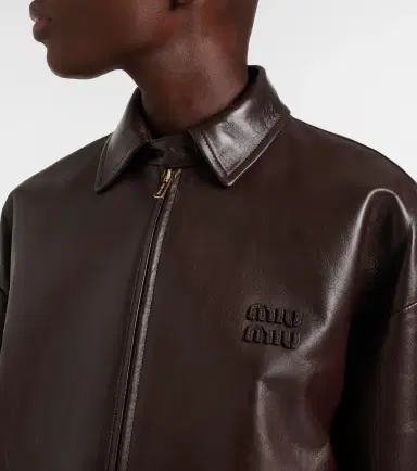 Miu Miu Logo leather jacket | Thumbnail 3 Miu Miu Logo leather jacket | Thumbnail 3