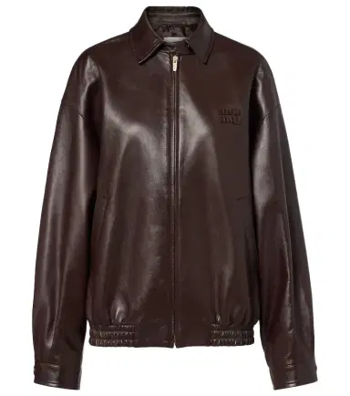 Miu Miu Logo leather jacket | Thumbnail 1 Miu Miu Logo leather jacket | Thumbnail 1