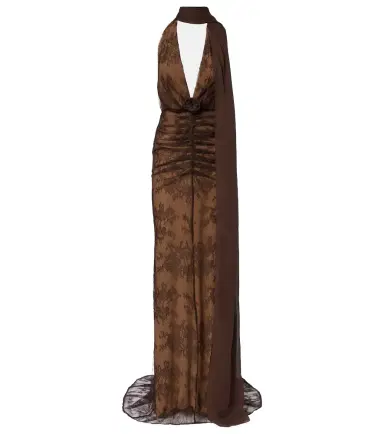 De La Vali Amora scarf-detail ruched lace maxi dress | Thumbnail 1 De La Vali Amora scarf-detail ruched lace maxi dress | Thumbnail 1