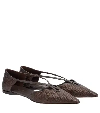 Max Mara Volpino leather-trimmed woven ballet flats | Thumbnail 1 Max Mara Volpino leather-trimmed woven ballet flats | Thumbnail 1