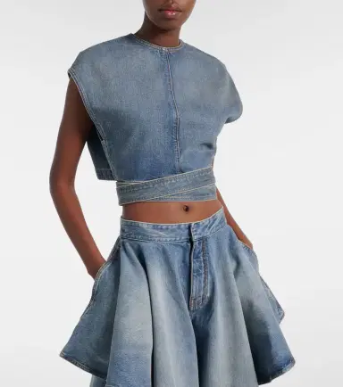 Alaïa Alaïa Belted denim crop top | Thumbnail 2 Alaïa Alaïa Belted denim crop top | Thumbnail 2