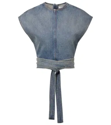 Alaïa Alaïa Belted denim crop top | Thumbnail 1 Alaïa Alaïa Belted denim crop top | Thumbnail 1