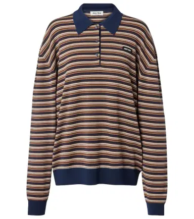 Miu Miu Striped virgin wool polo sweater | Thumbnail 1 Miu Miu Striped virgin wool polo sweater | Thumbnail 1