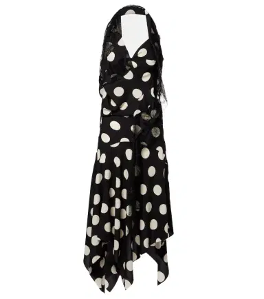 Junya Watanabe Lace-trimmed polka-dot midi dress | Thumbnail 1 Junya Watanabe Lace-trimmed polka-dot midi dress | Thumbnail 1