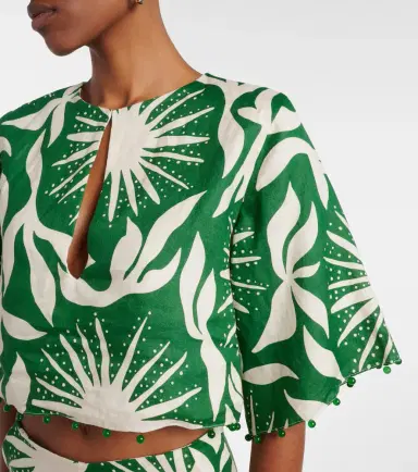 Cala de la Cruz Iris beaded printed linen crop top | Thumbnail 2 Cala de la Cruz Iris beaded printed linen crop top | Thumbnail 2