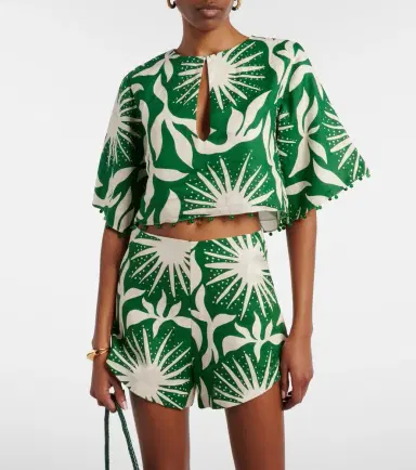 Cala de la Cruz Iris beaded printed linen crop top | Thumbnail 3 Cala de la Cruz Iris beaded printed linen crop top | Thumbnail 3