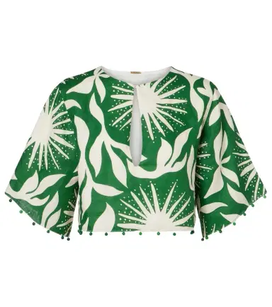 Cala de la Cruz Iris beaded printed linen crop top | Thumbnail 1 Cala de la Cruz Iris beaded printed linen crop top | Thumbnail 1