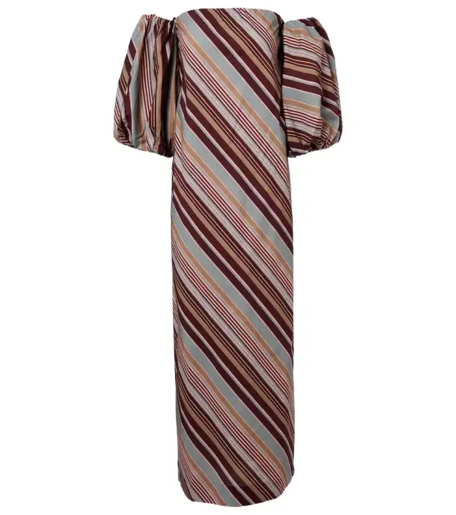 Striped off-shoulder cotton-blend maxi dress Striped off-shoulder cotton-blend maxi dress