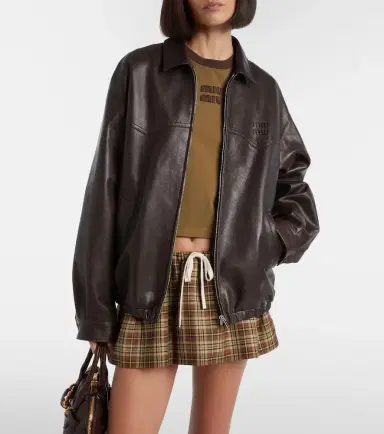 Miu Miu Leather blouson jacket | Thumbnail 4 Miu Miu Leather blouson jacket | Thumbnail 4