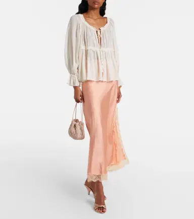 Poupette St Barth Lace-trimmed satin midi skirt | Thumbnail 2 Poupette St Barth Lace-trimmed satin midi skirt | Thumbnail 2