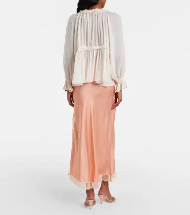 Poupette St Barth Lace-trimmed satin midi skirt | Thumbnail 4 Poupette St Barth Lace-trimmed satin midi skirt | Thumbnail 4