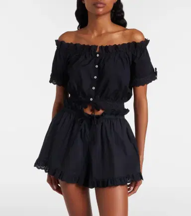 Poupette St Barth Nala broderie anglaise cotton poplin crop top | Thumbnail 2 Poupette St Barth Nala broderie anglaise cotton poplin crop top | Thumbnail 2
