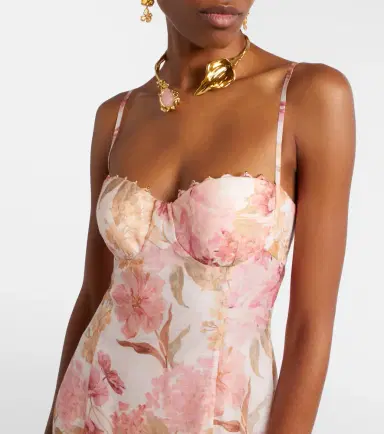 Zimmermann Como floral linen and silk midi dress | Thumbnail 2 Zimmermann Como floral linen and silk midi dress | Thumbnail 2