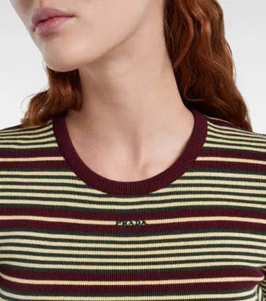 Prada Striped cotton-blend T-shirt | Thumbnail 2 Prada Striped cotton-blend T-shirt | Thumbnail 2