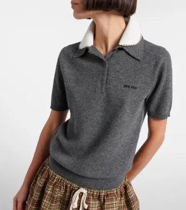 Miu Miu Logo cashmere polo sweater | Thumbnail 6 Miu Miu Logo cashmere polo sweater | Thumbnail 6
