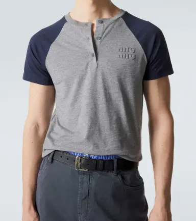 Miu Miu Logo cotton jersey Henley shirt | Thumbnail 2 Miu Miu Logo cotton jersey Henley shirt | Thumbnail 2