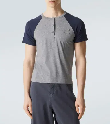 Miu Miu Logo cotton jersey Henley shirt | Thumbnail 5 Miu Miu Logo cotton jersey Henley shirt | Thumbnail 5