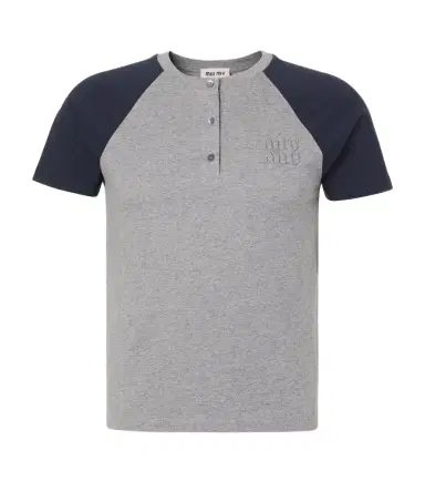 Miu Miu Logo cotton jersey Henley shirt | Thumbnail 1 Miu Miu Logo cotton jersey Henley shirt | Thumbnail 1