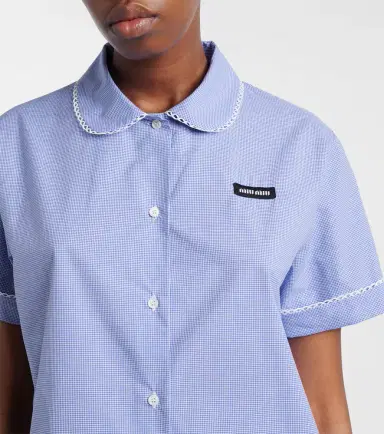 Miu Miu Gingham lace-trimmed cotton poplin shirt | Thumbnail 2 Miu Miu Gingham lace-trimmed cotton poplin shirt | Thumbnail 2