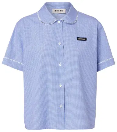 Miu Miu Gingham lace-trimmed cotton poplin shirt | Thumbnail 1 Miu Miu Gingham lace-trimmed cotton poplin shirt | Thumbnail 1