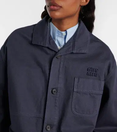 Miu Miu Leather-trimmed oversized cotton gabardine jacket | Thumbnail 2 Miu Miu Leather-trimmed oversized cotton gabardine jacket | Thumbnail 2